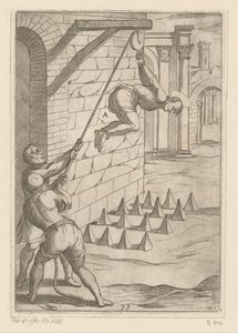 Folter: das Fallenlassen auf scharfe Spitzen (Martyrien der christlichen Märtyrer) (Varia tormentorum et suppliciorum crudelium)