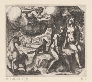 Gott tadelt Adam und Eva für ihren Ungehorsam von Antonio Tempesta