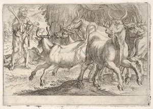 Herkules und die Rinder des Geryones: mit einem erhobenen Keule in seiner rechten Hand, Herkules konfrontiert, 1608 von Antonio Tempesta