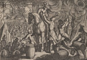 Platte 13: Angriff auf die römische Festung bei Nacht, aus Der Krieg der Römer gegen die Ba... von Antonio Tempesta