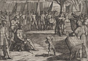 Tafel 20: Civilis lässt sich die Haare schneiden, aus Der Krieg der Römer gegen die Bataver