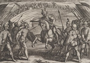 Tafel 22: Civilis trennt deutsche und niederländische Truppen, aus Der Krieg der Römer gegen die..., 1611 von Antonio Tempesta