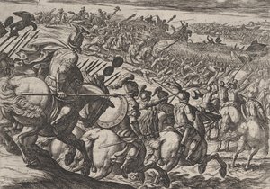 Tafel 25: Der römische Kommandant Cerialis greift in der Nähe von Trier an, aus Der Krieg der Römer gegen..., 1611 von Antonio Tempesta