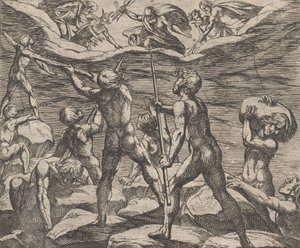 Tafel 6: Die Riesen versuchen, den Olymp zu stürmen Gigantomachia, aus Ovids 
