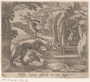 Thisbe flieht vor der Löwin an der Quelle von Antonio Tempesta
