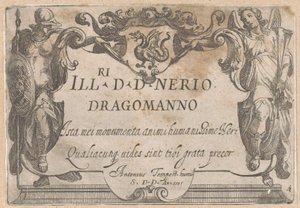 Titelblatt mit Kartusche und Widmung, flankiert von Minerva und Ruhm von Antonio Tempesta