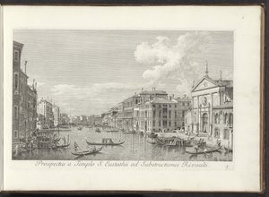 Ansicht des Canal Grande und der Kirche San Stae in Venedig (Prospectus a Templo S. Eustathii ad Substructiones Rivoalti) (Urbis Venetiarum prospectus celebriores)