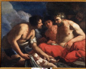 Palamedes und Odysseus mit Telemach (?) als Baby. Gemälde von Antonio Zanchi (1631-1722) von Antonio Zanchi