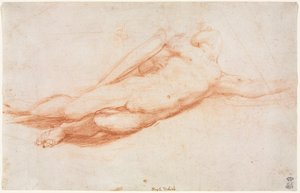 Studie eines gefallenen Soldaten, möglicherweise die Bekehrung des Saulus (recto), um 1525 von Antonio da Correggio