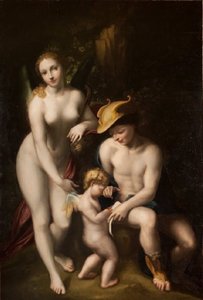 Venus mit Merkur und Amor, Die Schule der Liebe, von Antonio da Correggio, ausgestellt im Schloss Chenonceau.