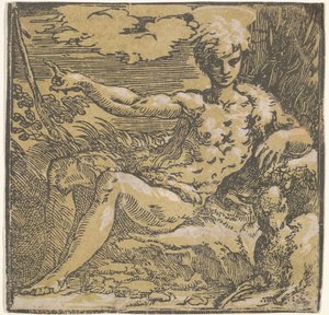 Johannes der Täufer in der Wüste, ein Lamm an seiner Seite von Antonio da Trento