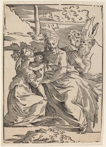 Die Heilige Familie mit zwei Heiligen von Antonio da Trento