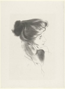 Kopf einer Frau mit auf der Hand ruhendem Kinn von Antonio de la Gandara