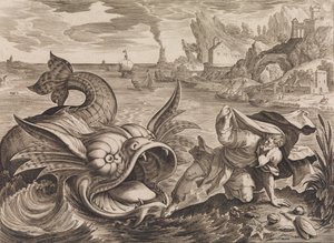 Jona wird vom Fisch an Land geworfen von Antonius Wierix