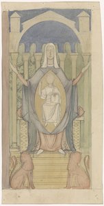 Maria mit Christuskind, sitzend auf dem Thron Salomos