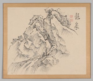 Doppelalbum mit Landschaftsstudien nach Ikeno Taiga, Band 1 Blatt 26, 18. Jahrhundert von Aoki Shukuya
