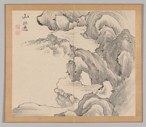 Doppelalbum mit Landschaftsstudien nach Ikeno Taiga, Band 1 Blatt 28, 18. Jahrhundert von Aoki Shukuya
