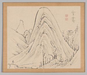 Doppelalbum mit Landschaftsstudien nach Ikeno Taiga, Band 1 Blatt 33, 18. Jahrhundert von Aoki Shukuya