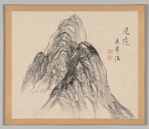 Doppelalbum mit Landschaftsstudien nach Ikeno Taiga, Band 2 Blatt 3, 18. Jahrhundert von Aoki Shukuya
