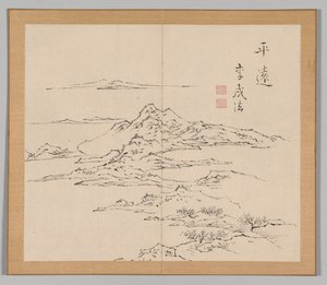 Doppelalbum mit Landschaftsstudien nach Ikeno Taiga, Band 2 Blatt 8, 18. Jahrhundert von Aoki Shukuya