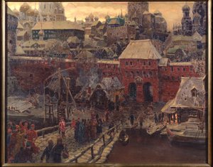Moskau im 17. Jahrhundert, die Moskworezki-Brücke und das Wassertor von Apollinari Mikhailovich Vasnetsov