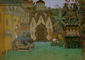 Bühnenbild für die Oper Die Legende von der unsichtbaren Stadt Kitesch und der Jungfrau Fewronija von N. Rimski-Korsakow, 1907 von Apollinari Mikhailovich Vasnetsov