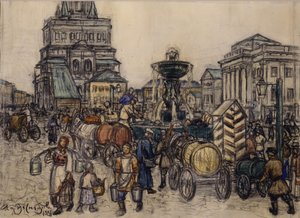 Der Brunnen auf dem Sukharevskaya Platz im 19. Jahrhundert, 1921 von Apollinari Mikhailovich Vasnetsov