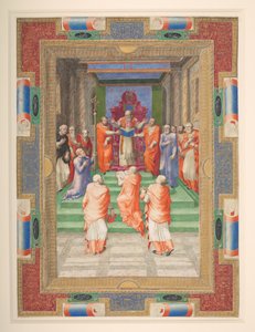 Eine päpstliche Zeremonie, Paul IV. steht vor dem päpstlichen Thron, Add. MS 35254 Q, ca. 1555-59 von Apollonio di Bonfratelli