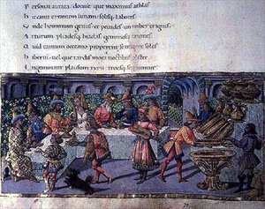 Ms 492 f.75 Bankettszene, aus der Aeneis