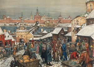 Marktplatz von Nowgorod, Ende des 19. - Anfang des 20. Jahrhunderts von Appolinari Mikhaylovich Vasnetsov