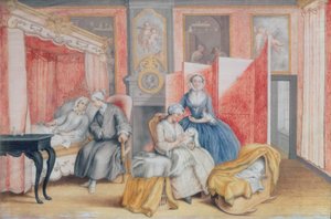 Joseph II. (1741-90) am Bett seiner Frau Isabella von Parma nach der Geburt ihrer Tochter Maria Theresia, 1762 von Archduchess of Austria Maria Christine