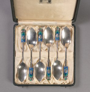 Satz von sechs Löffeln in Originalbox, Hersteller Liberty and Company, ca. 1895-1910