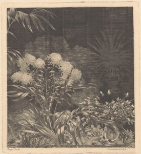 Innenraum mit Blumen in Vasen und Pflanzen in Töpfen von Arend Hendriks (signed by artist)