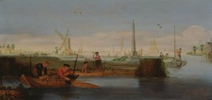Flussszene mit Fischern von Arentsz van der Cabel