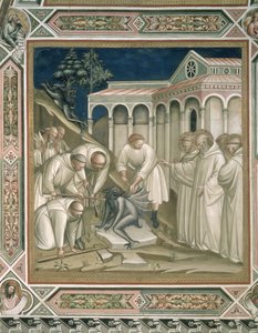 Der schwere Stein (Detail) aus dem Leben des heiligen Benedikt (ca. 480-550), in der Sakristei, 1387