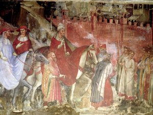 Die Geschichte von Papst Alexander III.: Der Einzug des Papstes und Kaiser Friedrich Barbarossa in Rom, 1407 (Detail)