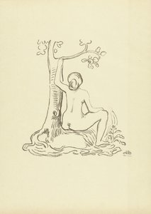 Nackte Frau, die bei einem Baum sitzt
