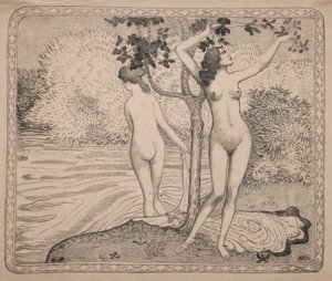 Zwei Badende unter einem Baum am Wasser von Aristide Maillol