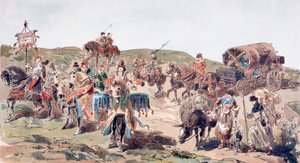 Ein Wagen, der im 15. Jahrhundert mit Eskorte reist, 1886