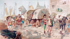 Pferdewagen voller Waren der Hanse erreichen einen Hafen, 16. Jahrhundert, 1886 von Armand Jean Heins