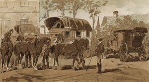 Postkutsche, Kutsche des königlich niederländischen Kurierdienstes und Kutsche, Niederlande, 19. Jahrhundert von Armand Jean Heins
