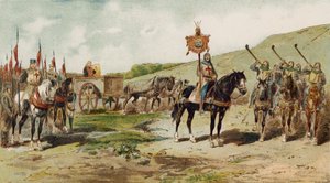 Kriegswagen und Lituus-Bläser, Zeit der Kreuzzüge, 11. Jahrhundert von Armand Jean Heins
