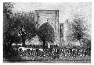 Eine Versammlung vor der Moschee in Buchara, Usbekistan, 1895 von Armand Kohl