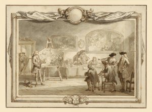 Gemäldeansicht in der St. Lukas Gilde in Dordrecht von Arnold Houbraken