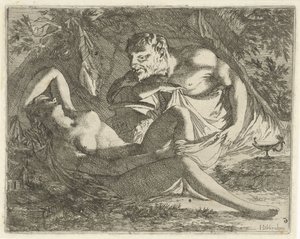 Schlafende Nymphe von einem Satyr beobachtet