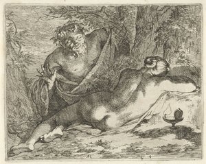Schlafende Nymphe von einem Satyr beobachtet