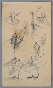 Skizzen von Figuren auf Booten