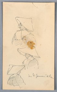 Drei Skizzen einer Nonne mit Hut von Arnold William Brunner