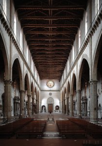 Renaissance: Innenansicht der Basilika Santa Croce, entworfen von Arnolfo di Cambio (1245-1302/1310) 1294. Basilika Santa Croce, Florenz, Italien