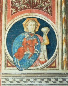 Allegorische Figur der Mäßigung, eine von mehreren Darstellungen der Tugenden, die die militante Gerechtigkeit im Salone del Consiglio umrahmen von Arrigo di Niccolo